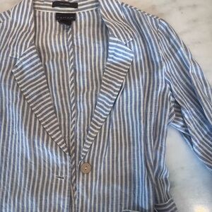 Tahari 100% Linen Blue & White Striped Blazer